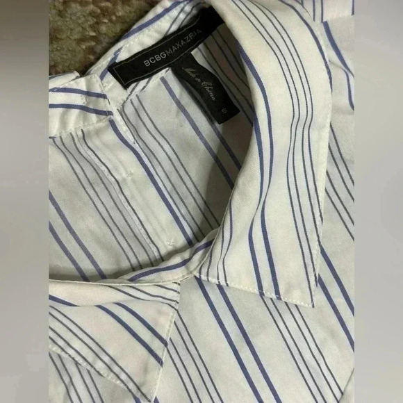 BCBGMAXAZRIA Blue and White Striped Shirt Dress Size Small - Picture 6 of 7